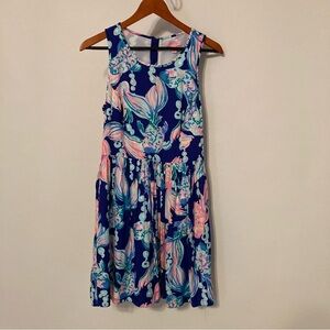 Lilly Pulitzer Navy Floral-Stripe Sleeveless Dress with Pink & Aqua Accents